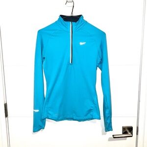 LIKE NEW Women's NIKE Dri-Fit 1/4 Zip Top Light Bright Blue w Reflective, XS